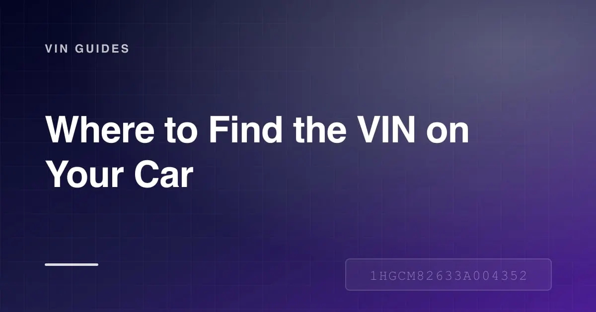 A car dashboard VIN plate visible through the base of the windshield